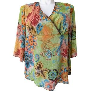 Y2K Forest Fairy Top 14/16W Boho Festival Babydoll Chiffon Floral Paisley Witchy